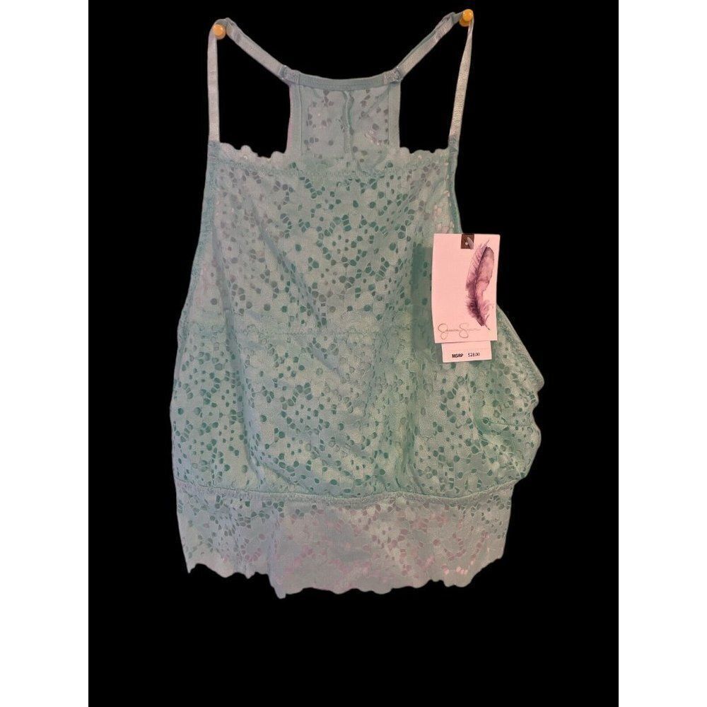 Jessica Simpson Cropped Tank Top Size L 12-14 Eyelet Lace Ruffle - Picture 4 of 7